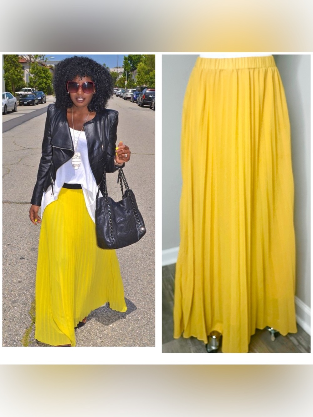 SHEIN Pleated Yellow STRETCHY Maxi Skirt - SMALL